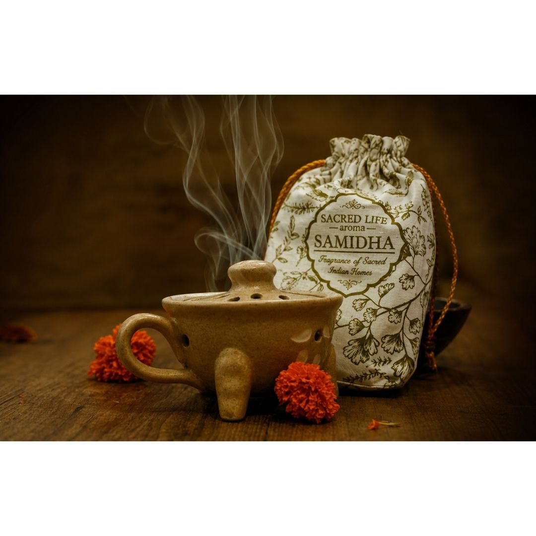 Sacred Life Samidha Mini Havan Set Ivory Beige