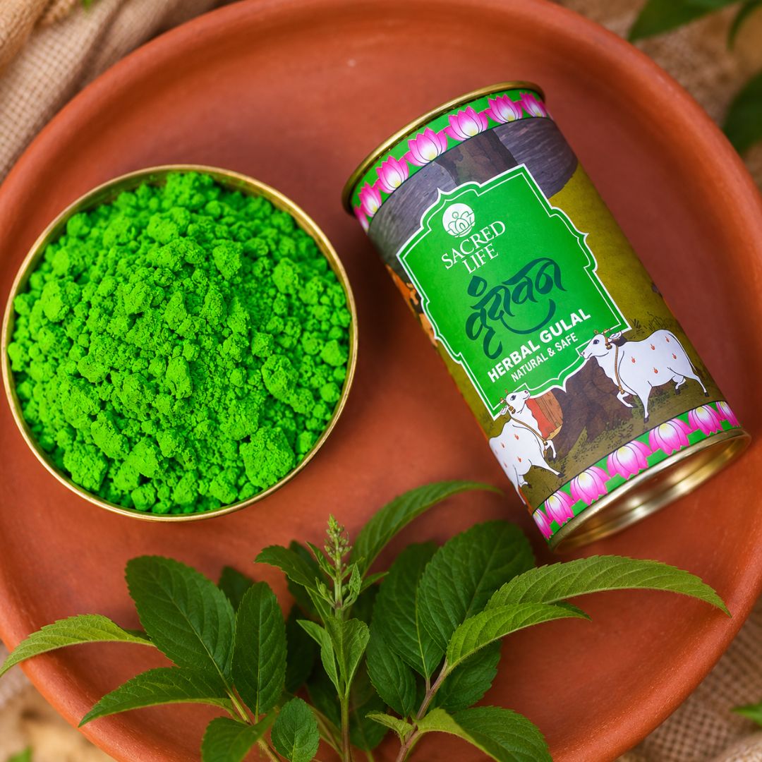 Sacred Life Herbal Gulal – Natural & Safe Green Gulal | 50 GM Premium Festive Color