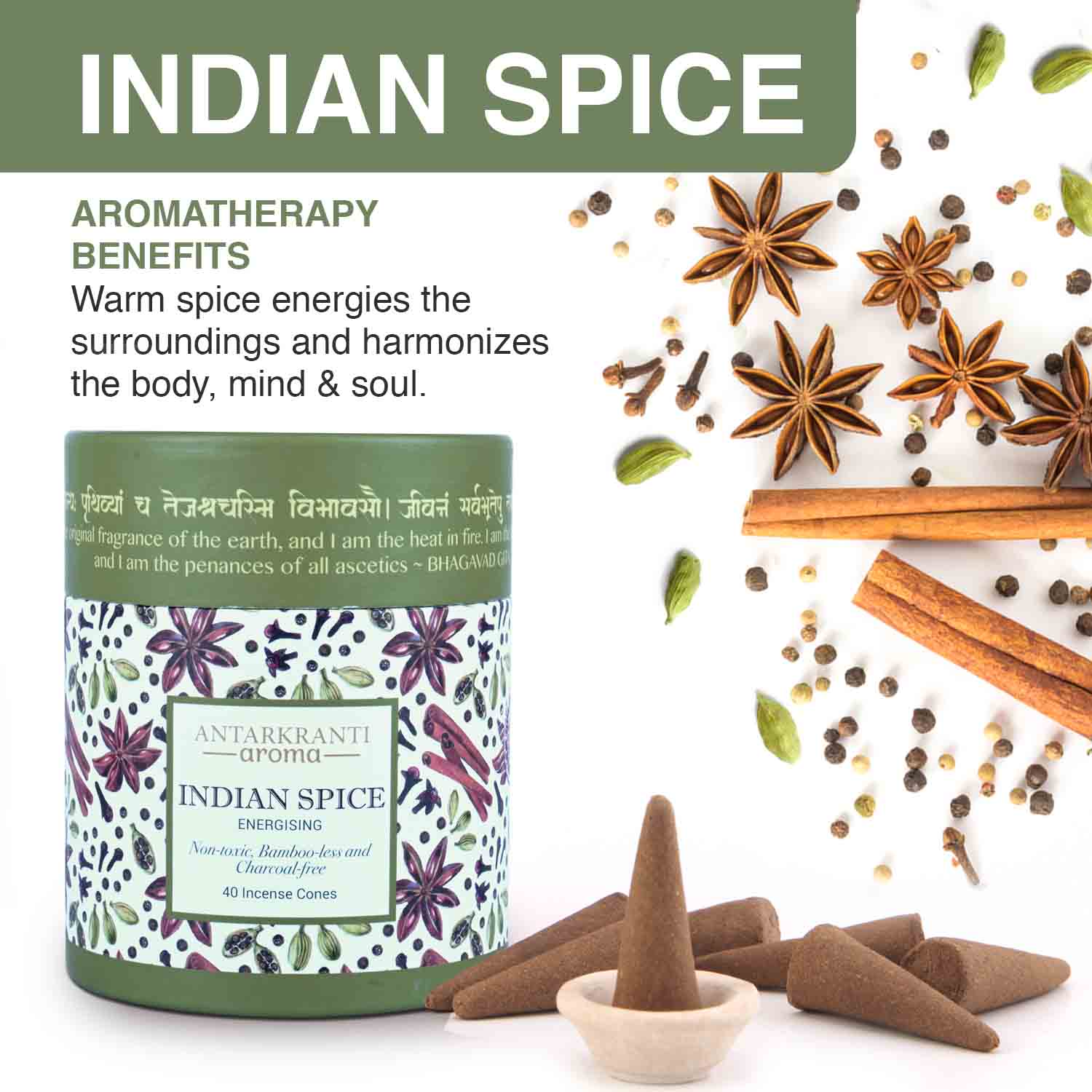 SACRED LIFE Dry Dhoop INDIAN SPICE Incense Cones | Burning Time 35 Minutes | Low Smoke Dhoop for Pooja | Aromatherapy | Meditation | Yoga | 100% Organic & Charcoal Free