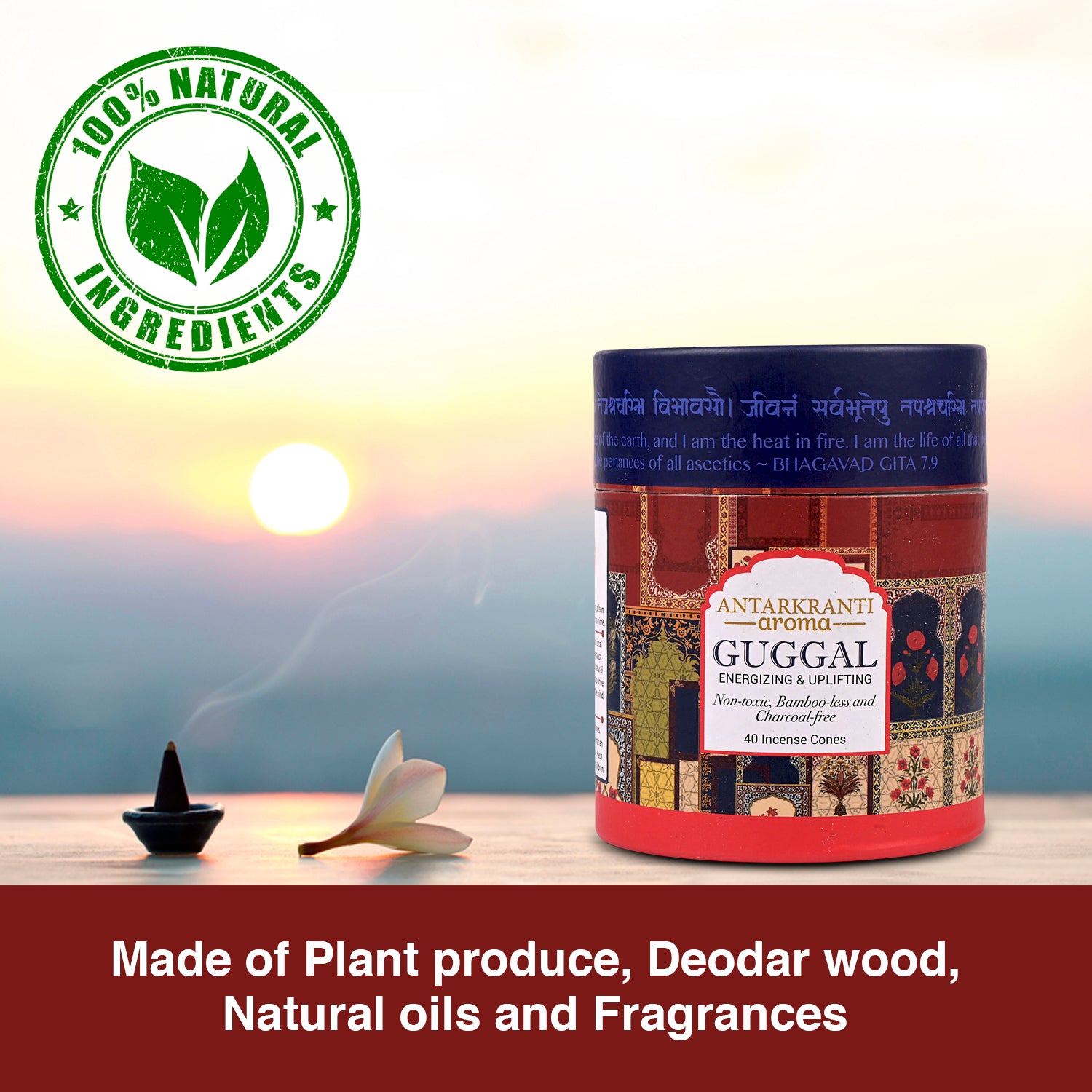 ANTARKRANTI Dry Dhoop GUGGAL Incense Cones | Low Smoke | Organic & Charcoal Free | Pooja | Aromatherapy | Meditation | Yoga | Sacred Life: Discover Tranquility
