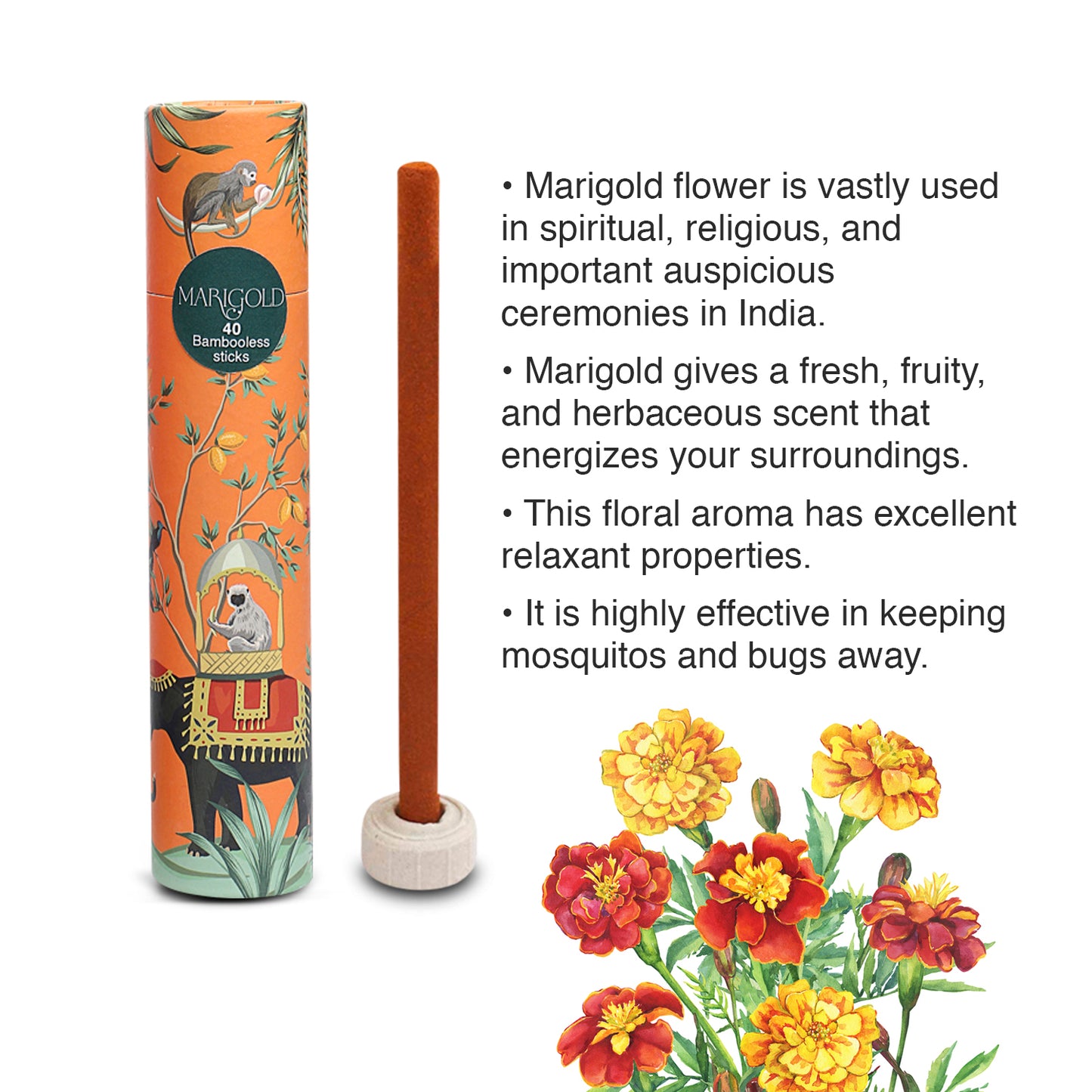 Sacred Life Marigold Premium Bambooless Incense Sticks – 40 Sticks