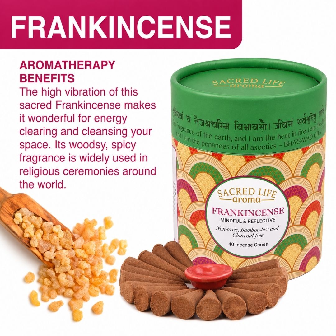 Sacred Life Aroma Frankincense premium incense cones with traditional aromatic fragrance and 40 incense cones
