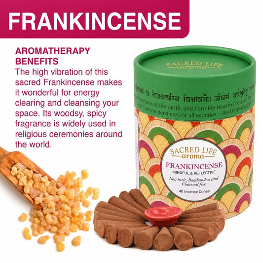 Sacred Life Aroma Frankincense premium incense cones with traditional aromatic fragrance and 40 incense cones