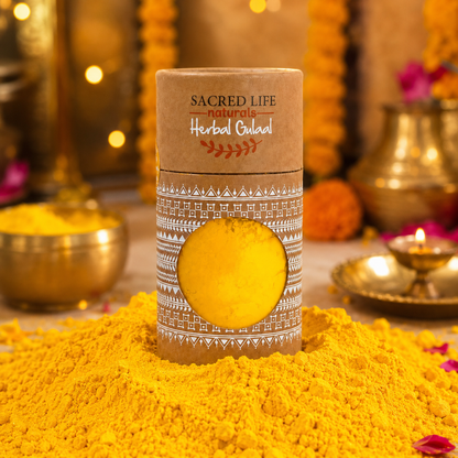 Sacred Life Premium Marigold Herbal Gulal – Mustard Yellow Holi Colour, 100 gm