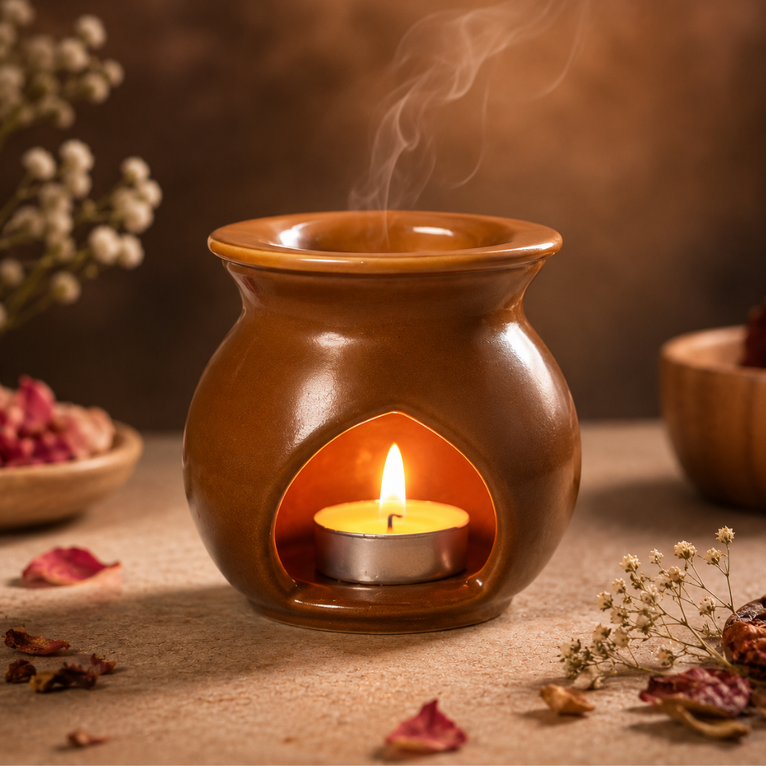Sacred Life Ceramic Aroma Oil Burner Brown Pot