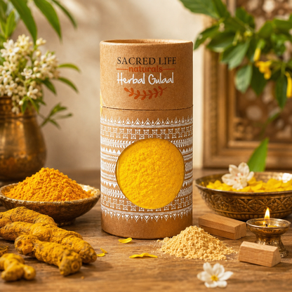 Sacred Life Premium Marigold Herbal Gulal – Mustard Yellow Holi Colour, 100 gm