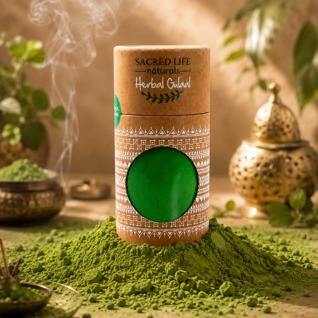 Sacred Life Herbal Gulal – Refreshing Lemongrass Green | 100 gm