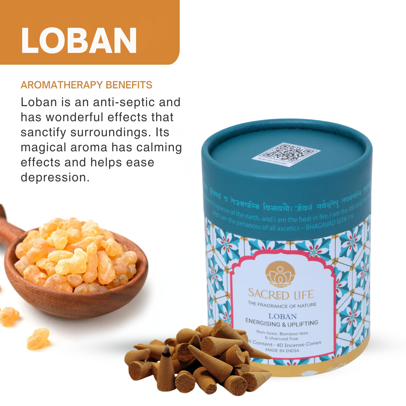 Sacred Life Dry Dhoop LOBAN Incense Cones | Low Smoke | Organic & Charcoal Free | Pooja | Aromatherapy | Meditation | Yoga | Home Decor | Sacred Life