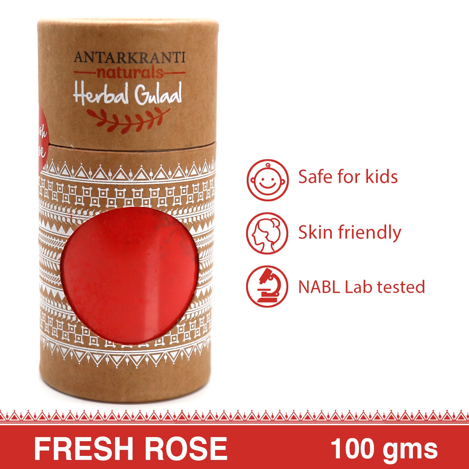 Antarkranti Naturals Hand-Made Herbal Gulal | Maize Starch | Tesu Flowers | Rose | Marigold | Sandalwood | Food Grade Colours | Green Yellow and Red Colour | Classic Gift Set - Pack of 3 | 100gm x 3