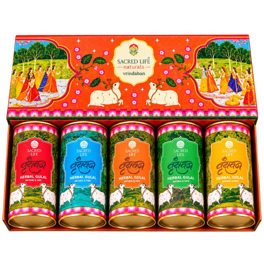 Sacred Life Organic Herbal Gulal (Pack of 5) - Natural Holi Colours
