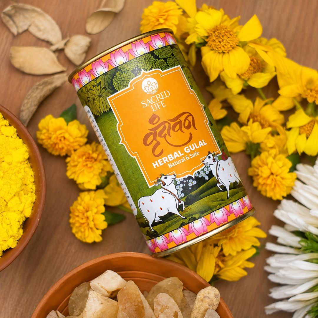 Sacred Life Herbal Gulal Yellow – Natural & Safe Festive Colour | 50 gm