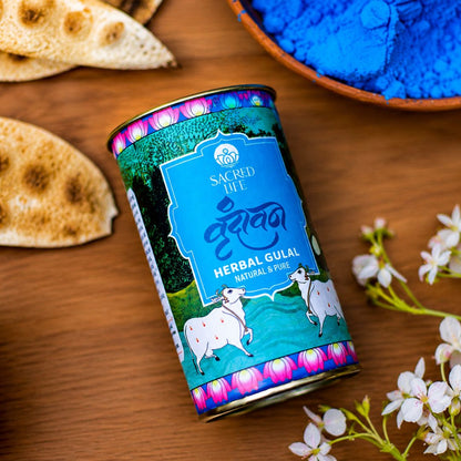 Sacred Life Vrindavan Blue Herbal Gulal – Natural & Pure Premium Holi Colour | 50 gm
