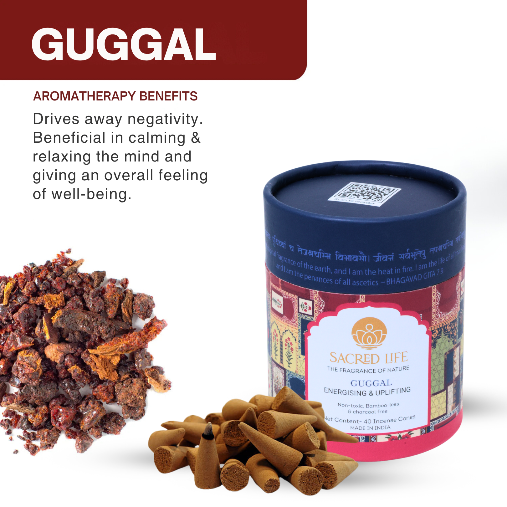 Sacred Life Dry Dhoop GUGGAL Incense Cones | Low Smoke | Organic & Charcoal Free | Pooja | Aromatherapy | Meditation | Yoga | Sacred Life: Discover Tranquility