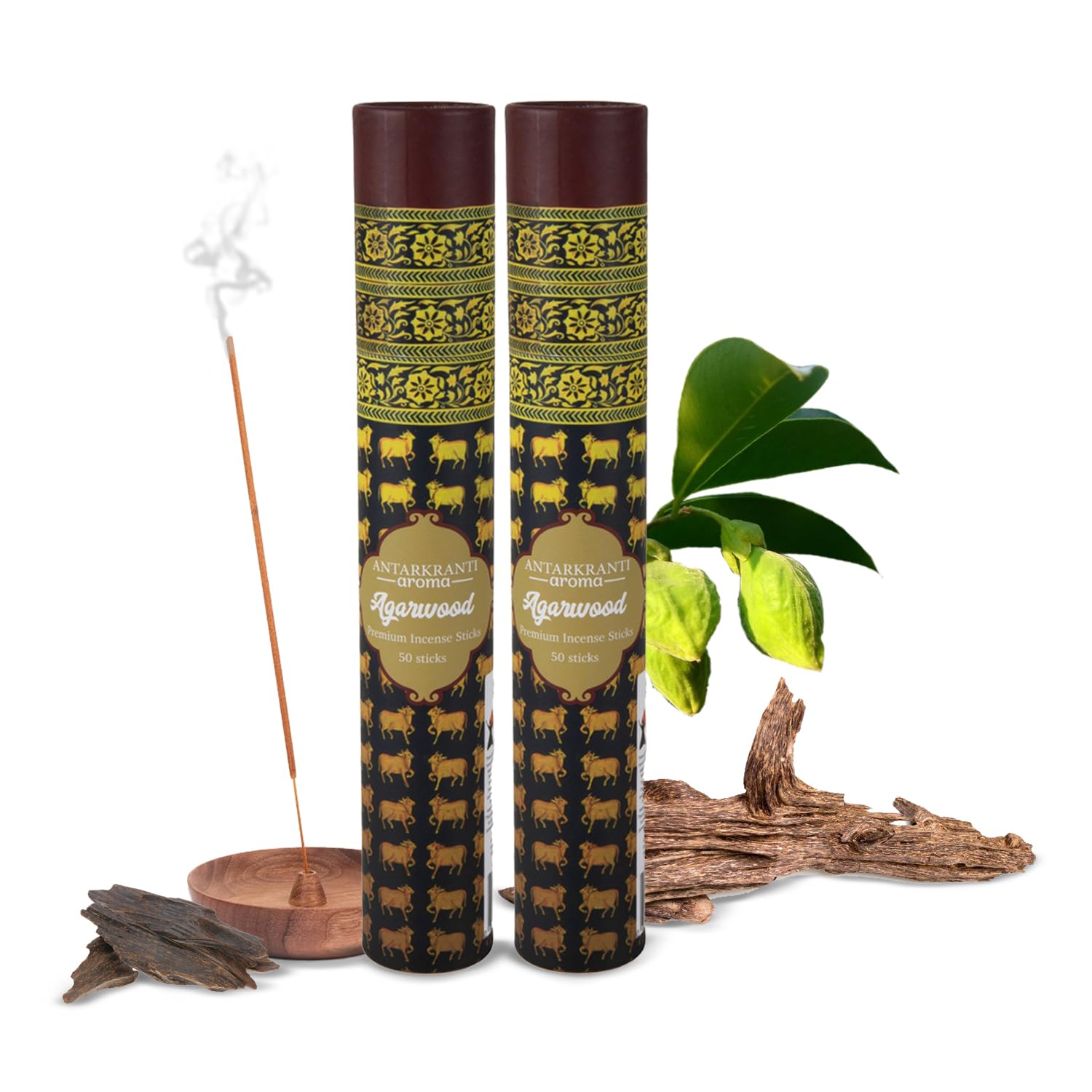 Antarkranti AGARWOOD Incense Sticks |100% Natural & Charcoal Free |Handcrafted Agarbatti for Positive Energy & Yoga Meditation | Pooja Item for Home | Sacred Life