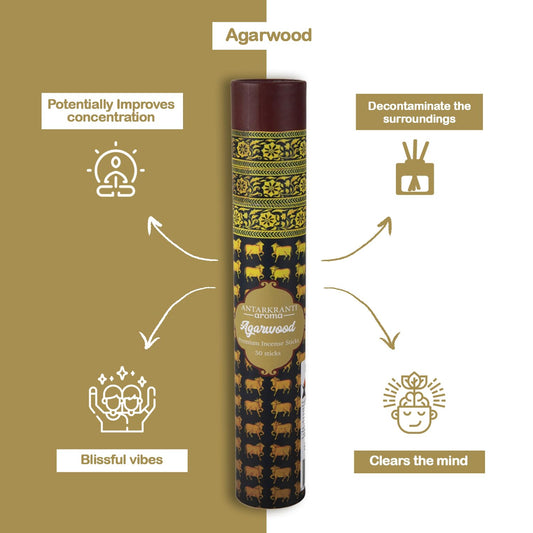 Antarkranti AGARWOOD Incense Sticks |100% Natural & Charcoal Free |Handcrafted Agarbatti for Positive Energy & Yoga Meditation | Pooja Item for Home | Sacred Life