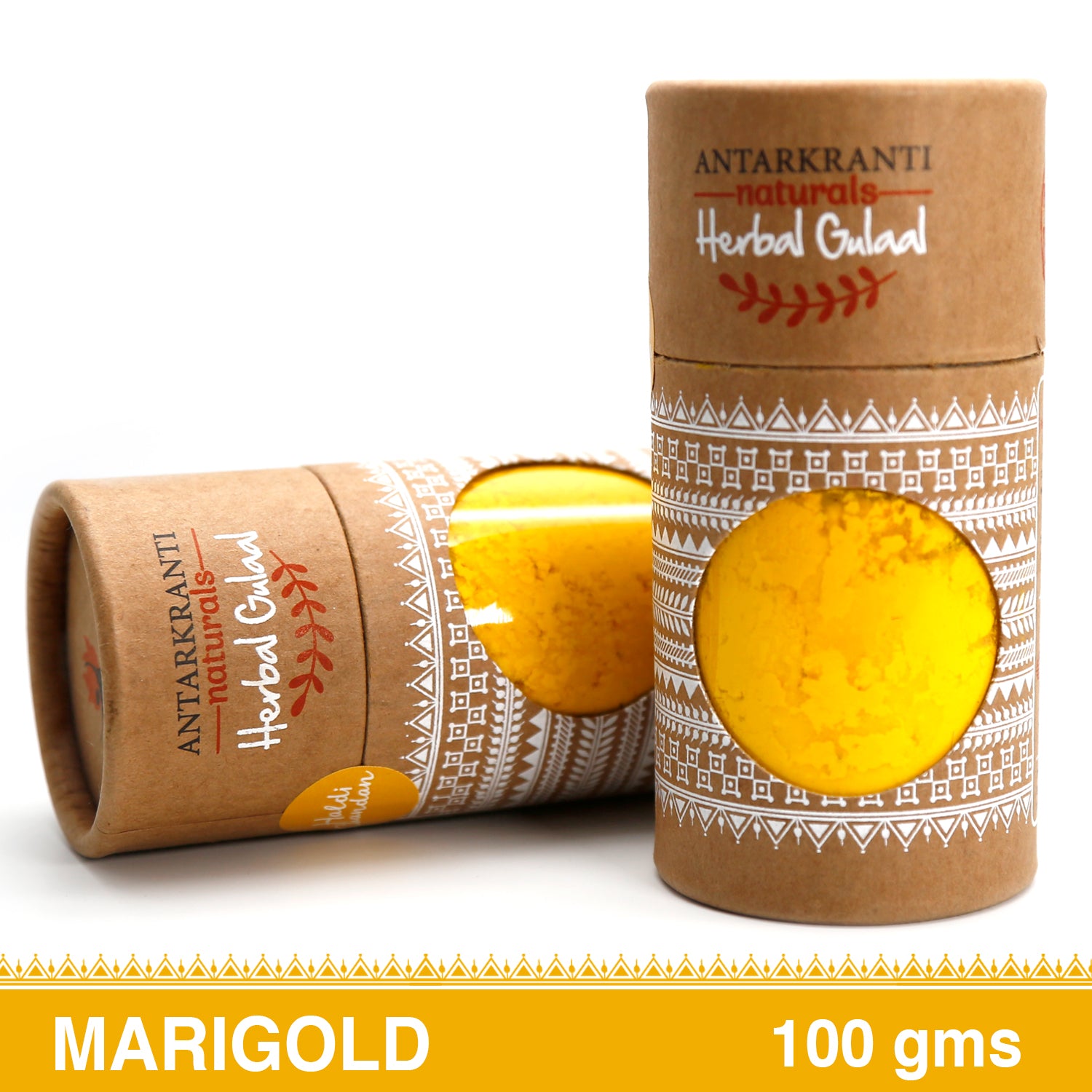 Antarkranti Naturals Hand-Made Herbal Gulal | Maize Starch | Tesu Flowers | Rose | Marigold | Sandalwood | Food Grade Colours | Green Yellow and Red Colour | Classic Gift Set - Pack of 3 | 100gm x 3