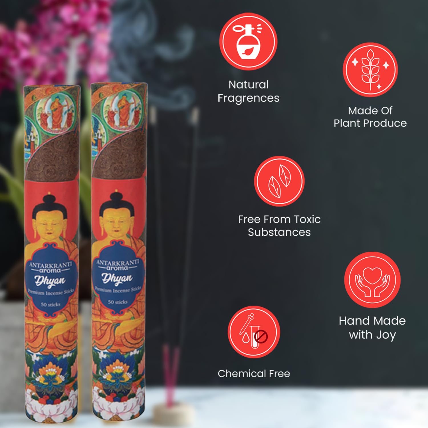 ANTARKRANTI | DHYAN Incense Sticks | 100% Natural and Charcoal Free | Handcrafted Agarbatti for Positive Energy & Yoga Meditation | Pooja Item for Home