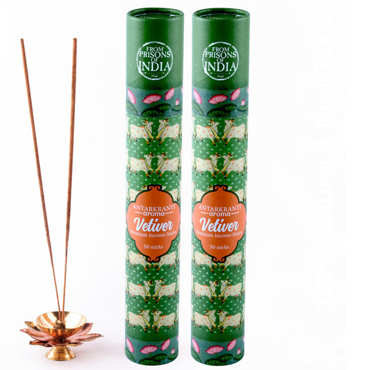 ANTARKRANTI | VETIVER Incense Sticks | 100% Natural and Charcoal Free | Handcrafted Agarbatti for Positive Energy & Yoga Meditation| Pooja Item for Home| Burning Time- 35-40 Mins