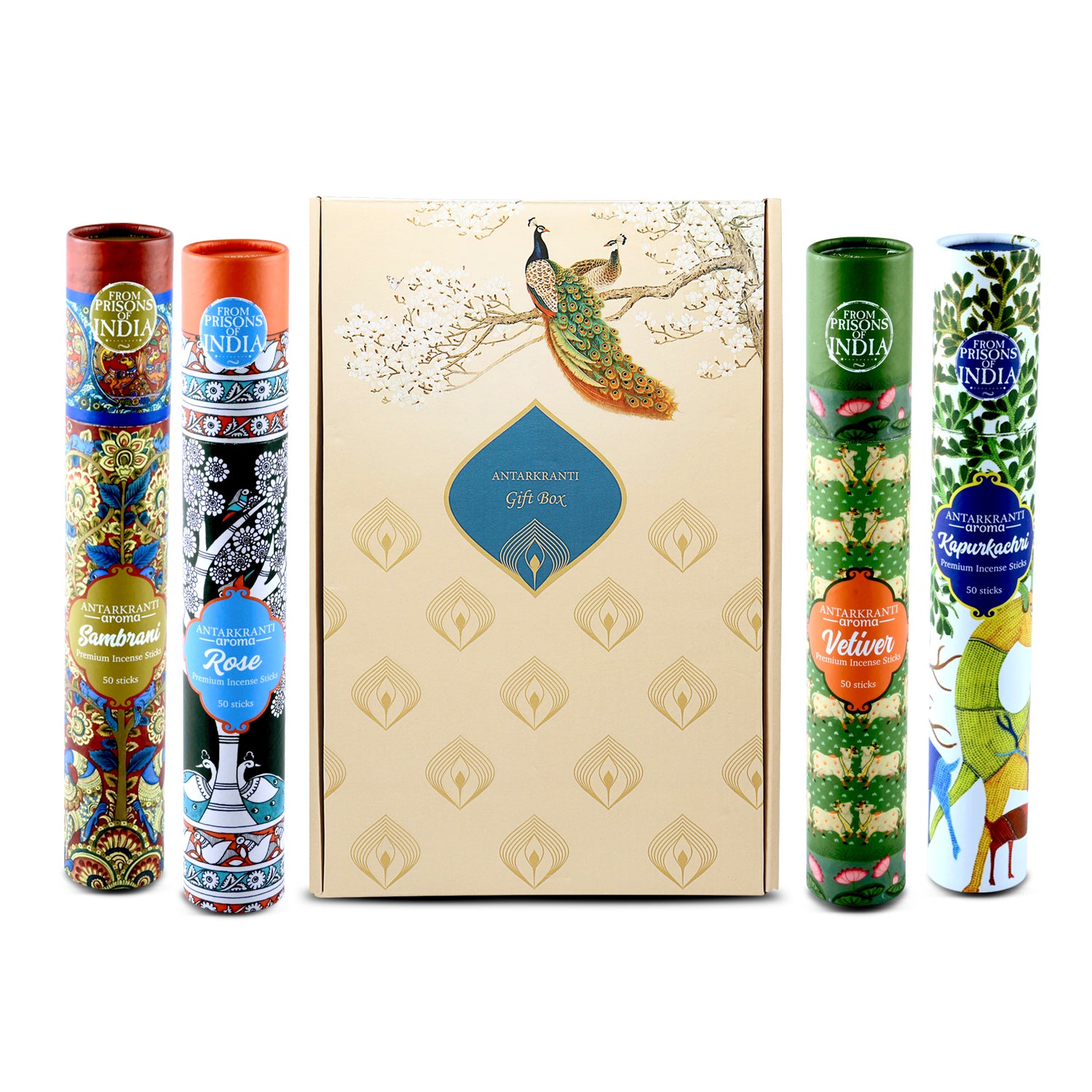 Antarkranti Meditation Incense Pack | Pack of 4 Low Smoke, 200 Premium Incense Sticks | Rose, Sambrani, Vetiver, Kapurkachri
