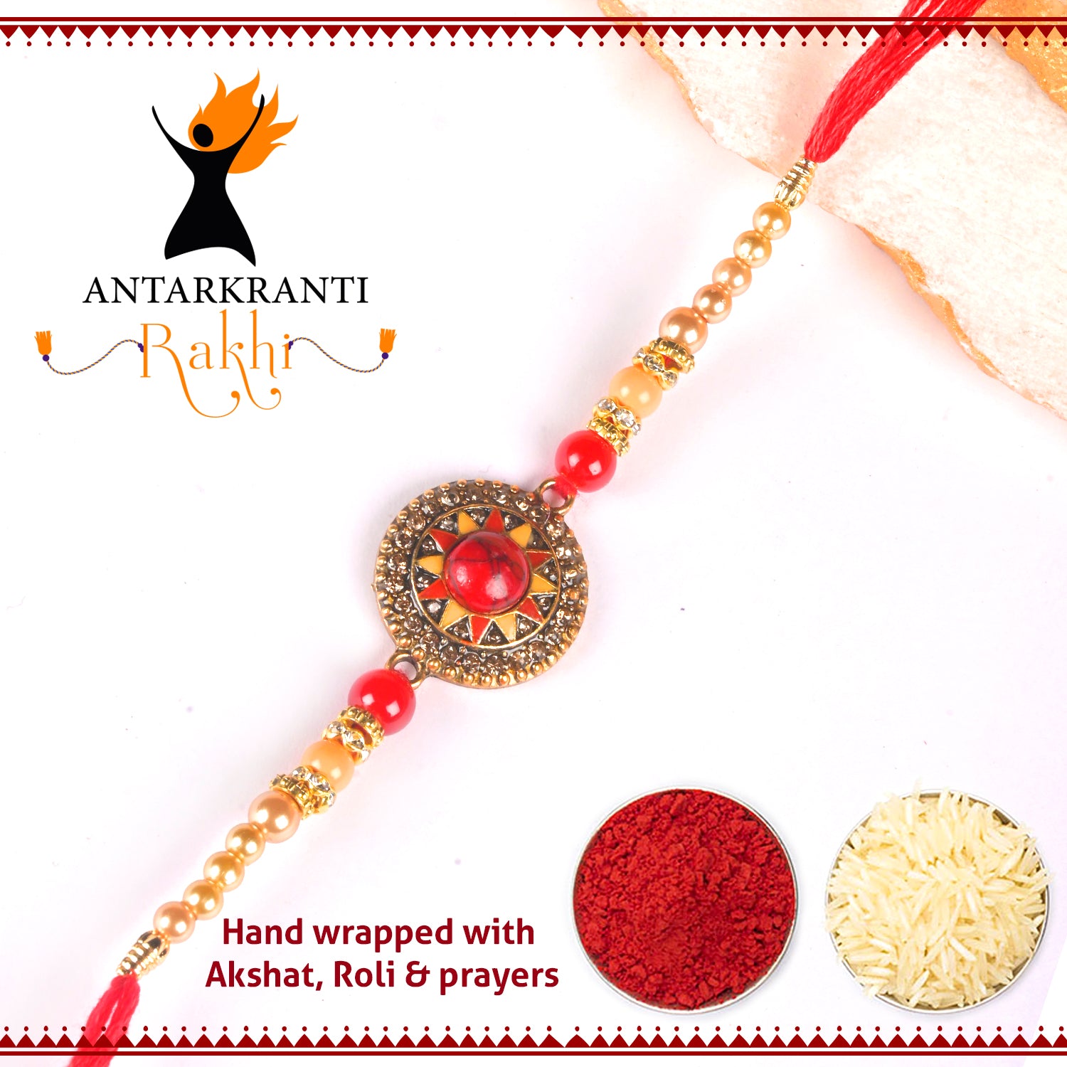 Meenakari & Nagkashi Motif Rakhi with Roli Chawal & Haldi Kalawa For Men