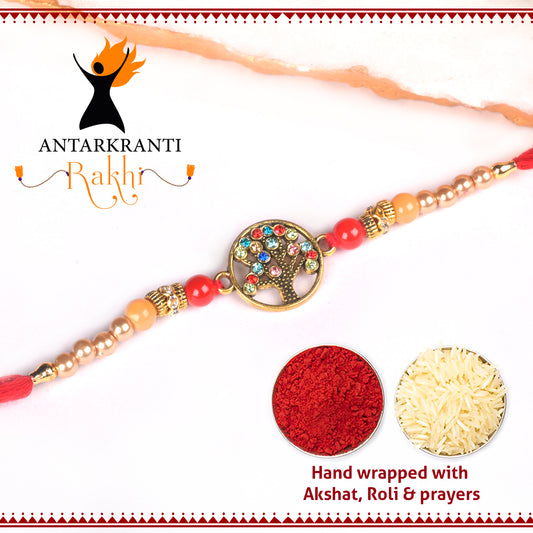 Metalic Wish Tree Rakhi with  Roli Chawal & Kalawa For Men