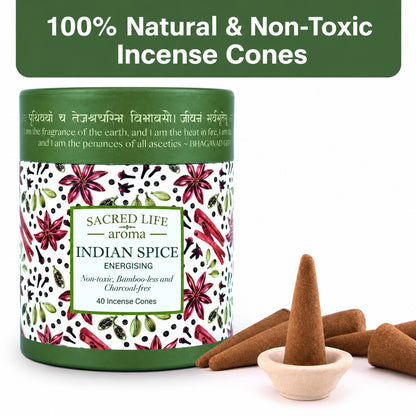SACRED LIFE Dry Dhoop INDIAN SPICE Incense Cones | Burning Time 35 Minutes | Low Smoke Dhoop for Pooja | Aromatherapy | Meditation | Yoga | 100% Organic & Charcoal Free