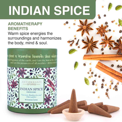 ANTARKRANTI Dry Dhoop INDIAN SPICE Incense Cones | Burning Time 35 Minutes | Low Smoke Dhoop for Pooja | Aromatherapy | Meditation | Yoga | 100% Organic & Charcoal Free