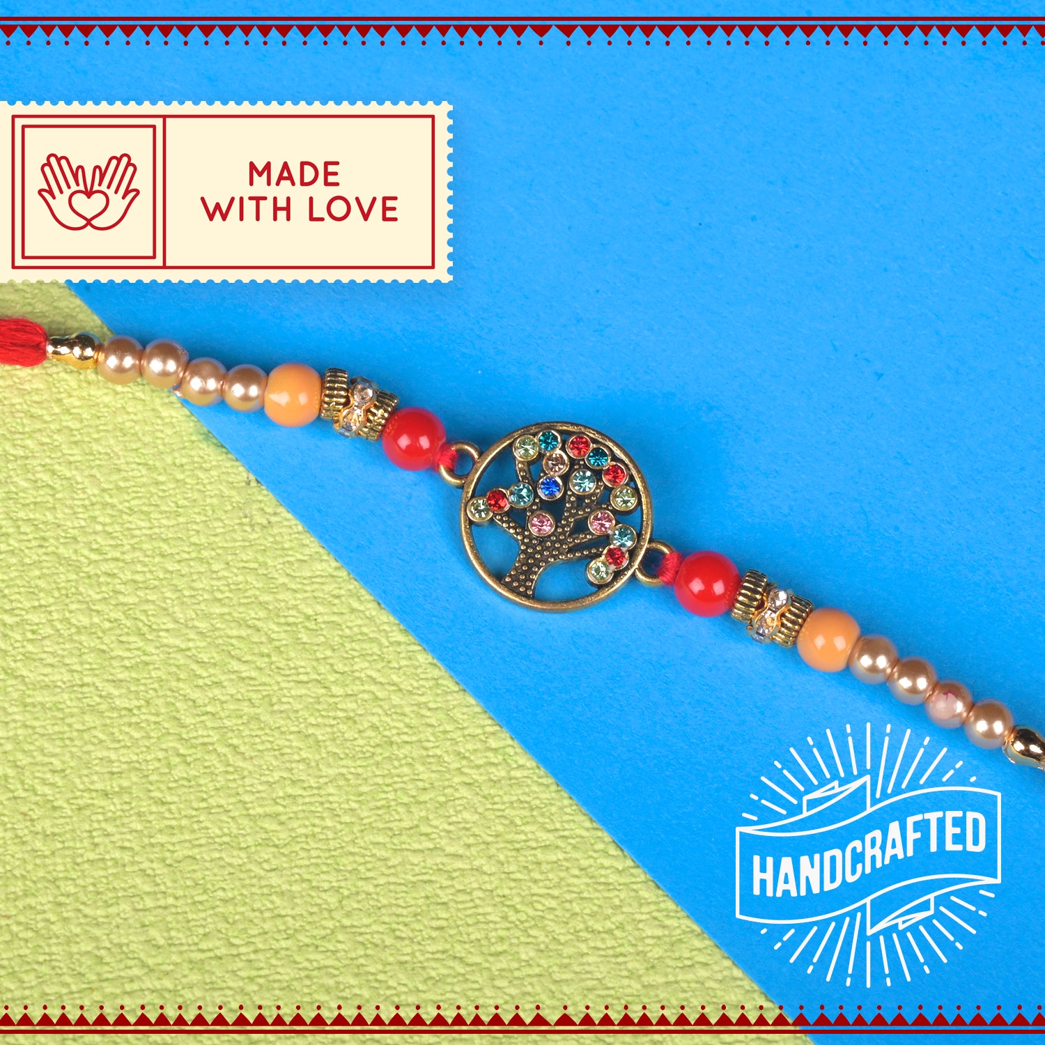 Metalic Wish Tree Rakhi with  Roli Chawal & Kalawa For Men