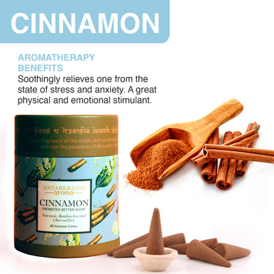 ANTARKRANTI Dry Dhoop CINNAMON Incense Cones | Burning Time 35 Minutes | Low Smoke Dhoop for Pooja | Aromatherapy | Meditation | Yoga | 100% Organic & Charcoal Free
