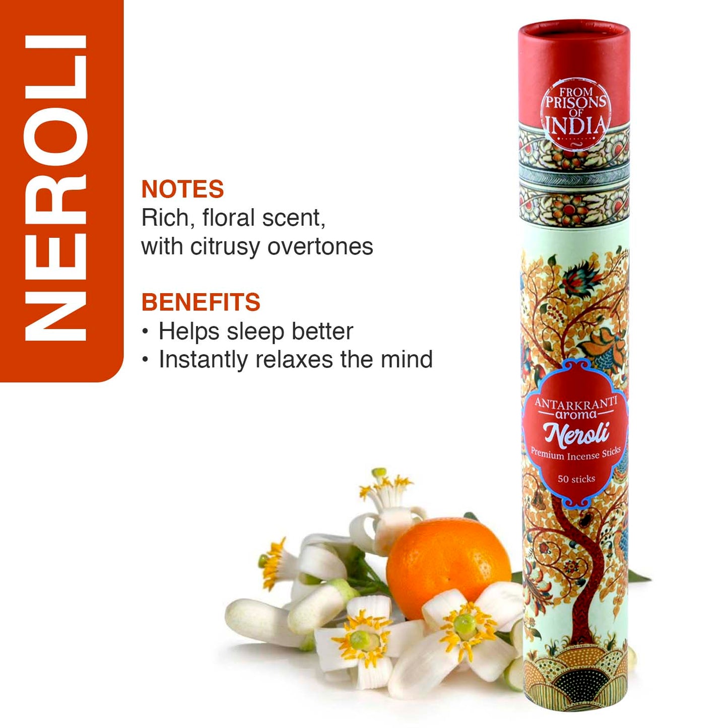 ANTARKRANTI | NEROLI Incense Sticks | 100% Natural and Charcoal Free | Handcrafted Agarbatti for Positive Energy & Yoga Meditation| Pooja Item for Home | The Feel of Luxury