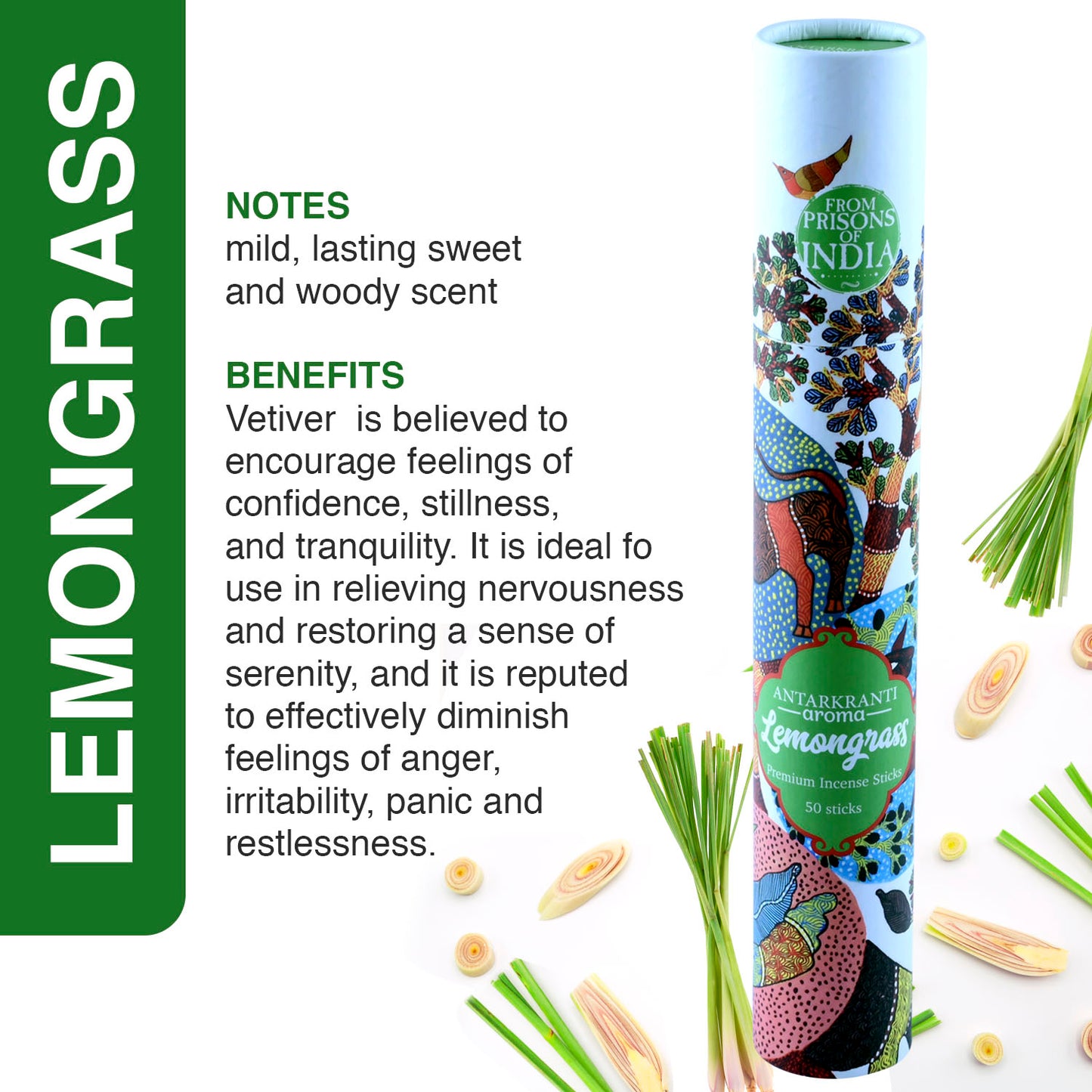 ANTARKRANTI | LEMONGRASS Incense Sticks | 100% Natural and Charcoal Free | Handcrafted Agarbatti for Positive Energy & Yoga Meditation| Pooja Item for Home| Burning Time- 35-40 Mins