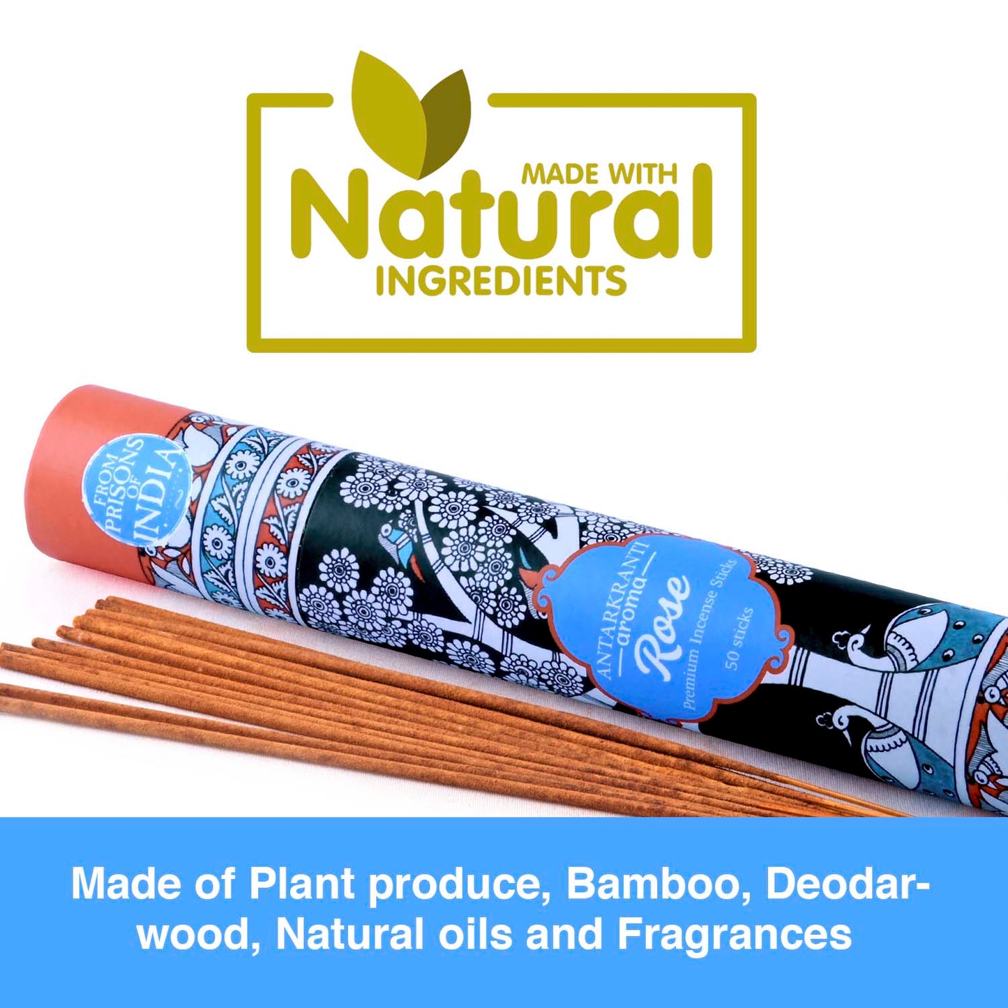 ANTARKRANTI | ROSE Incense Sticks | 100% Natural and Charcoal Free | Handcrafted Agarbatti for Positive Energy & Yoga Meditation| Pooja Item for Home| Burning Time- 35-40 Mins