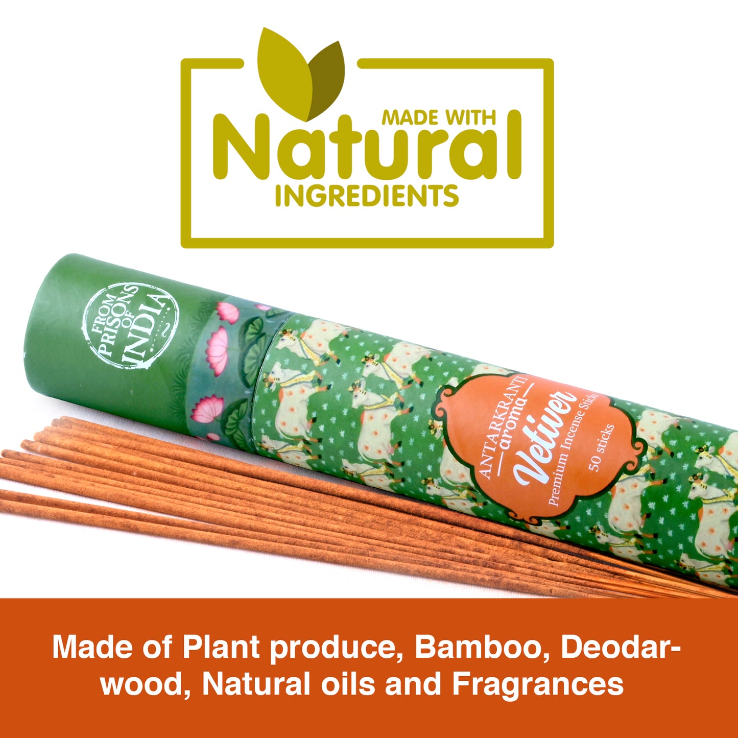 ANTARKRANTI | VETIVER Incense Sticks | 100% Natural and Charcoal Free | Handcrafted Agarbatti for Positive Energy & Yoga Meditation| Pooja Item for Home| Burning Time- 35-40 Mins