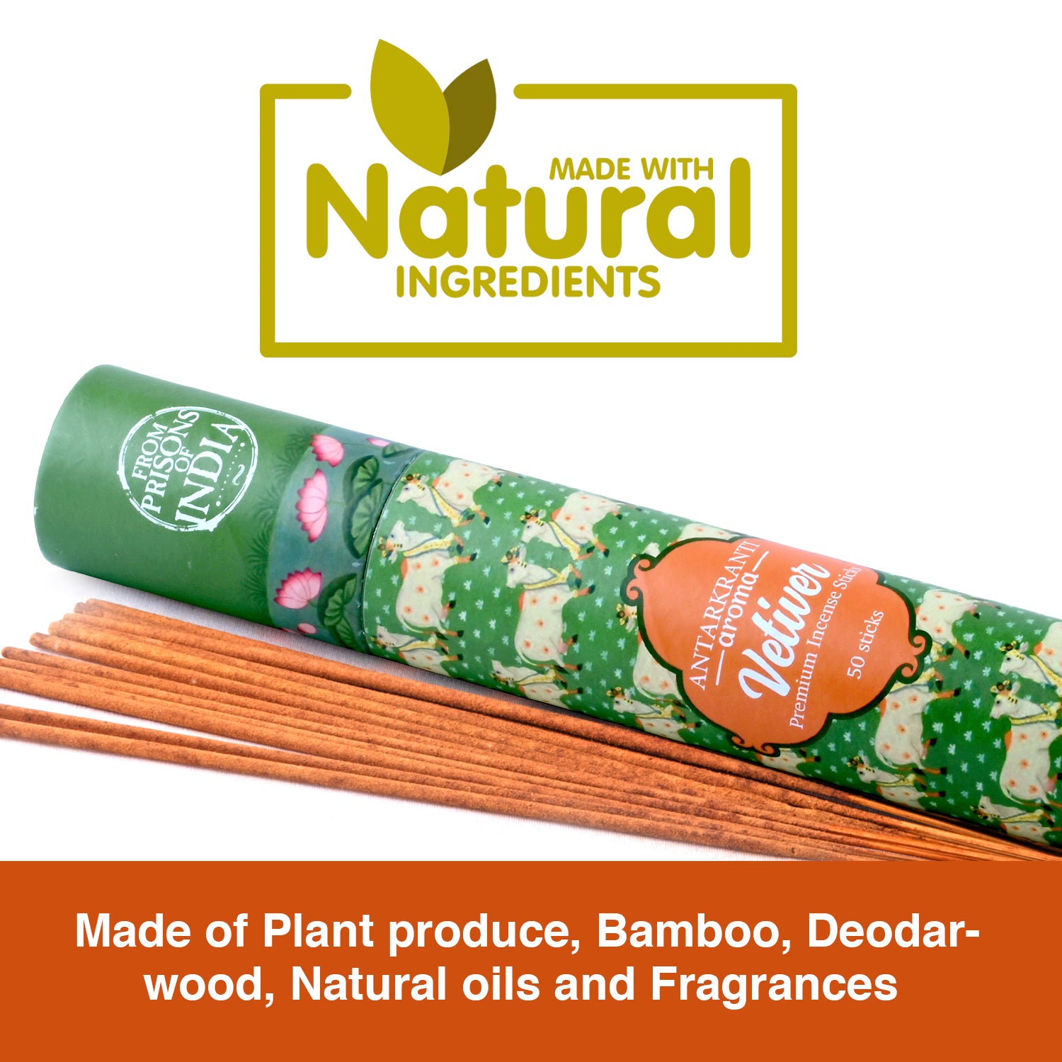 ANTARKRANTI | VETIVER Incense Sticks | 100% Natural and Charcoal Free | Handcrafted Agarbatti for Positive Energy & Yoga Meditation| Pooja Item for Home| Burning Time- 35-40 Mins