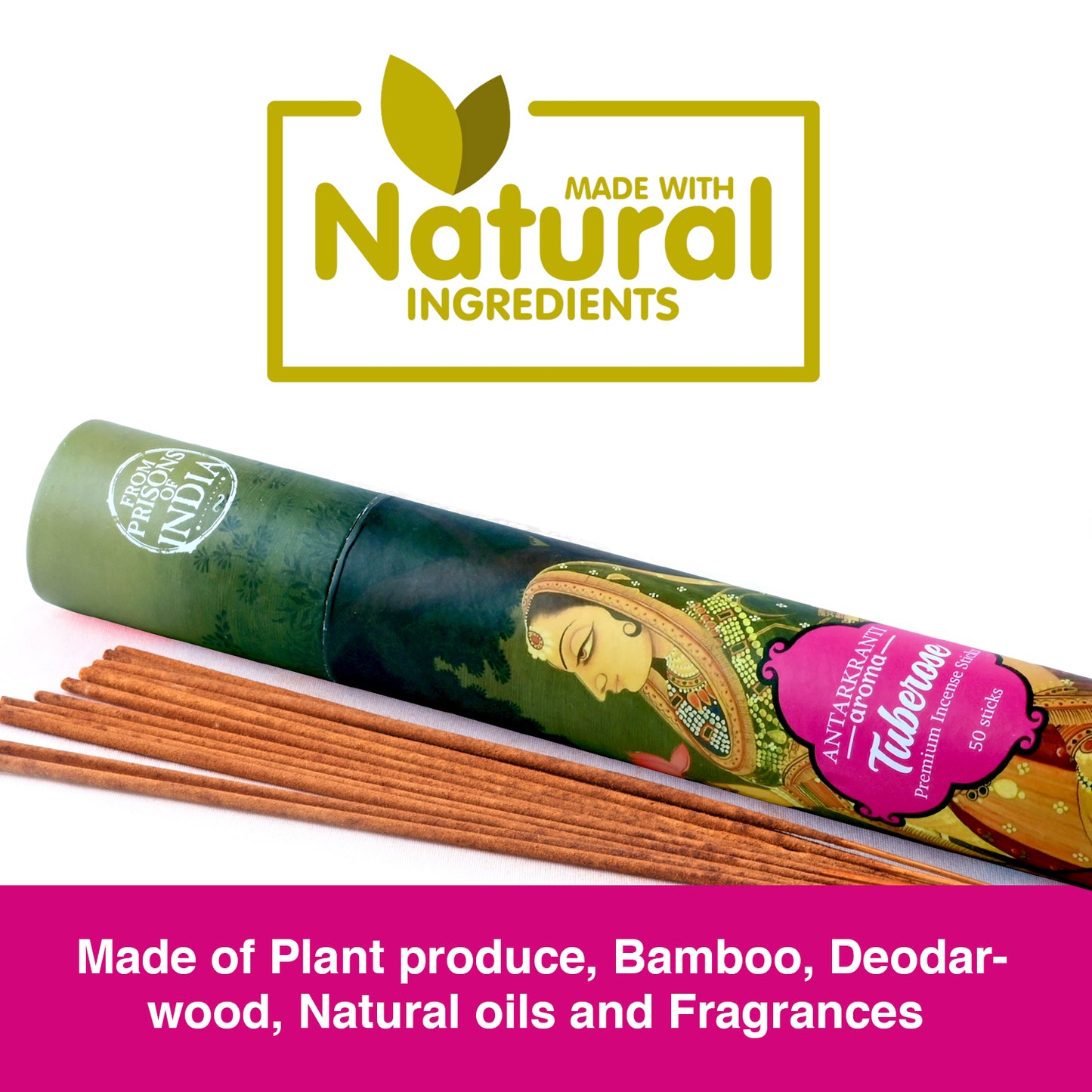 ANTARKRANTI | TUBEROSE Attar Incense Sticks | 100% Natural and Charcoal Free | Handcrafted Agarbatti for Positive Energy & Yoga Meditation| Pooja Item for Home
