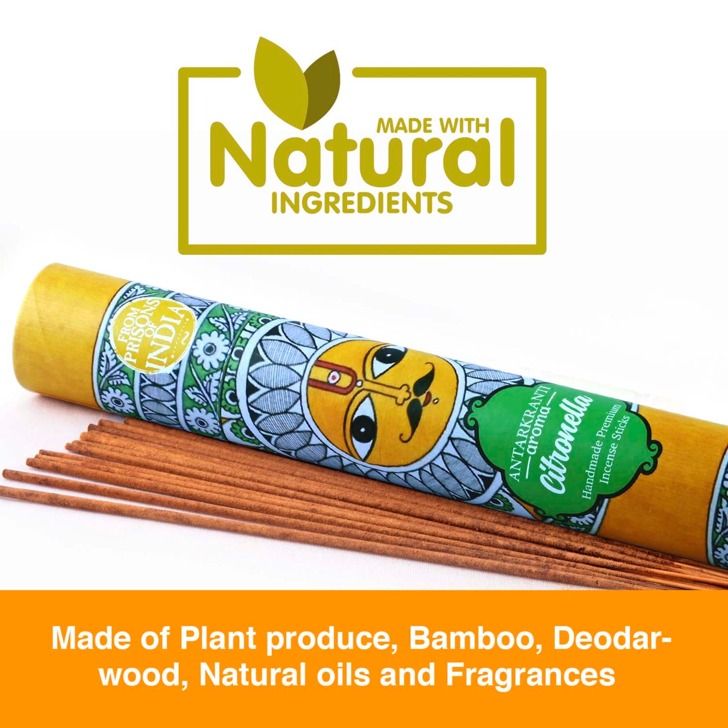 ANTARKRANTI | CITRONELLA Incense Sticks | 100% Natural and Charcoal Free | Handcrafted Agarbatti for Positive Energy & Yoga Meditation| Pooja Item for Home