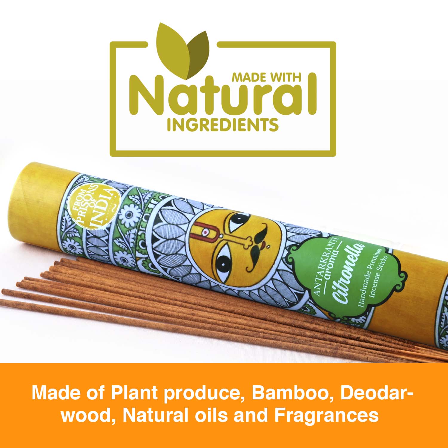 ANTARKRANTI | CITRONELLA Incense Sticks | 100% Natural and Charcoal Free | Handcrafted Agarbatti for Positive Energy & Yoga Meditation| Pooja Item for Home