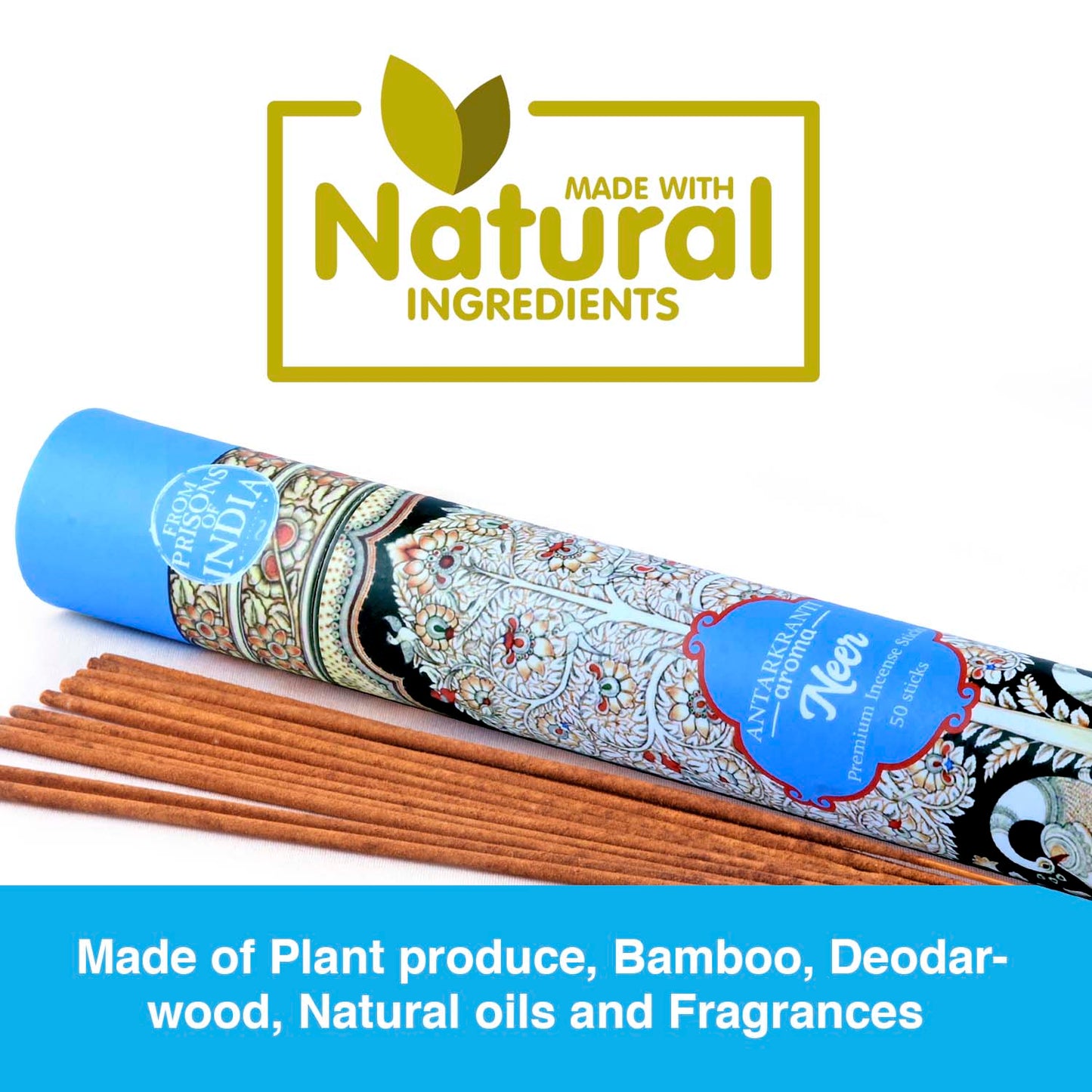 ANTARKRANTI Neer Incense Sticks | 100% Natural and Charcoal Free | Handcrafted Agarbatti for Positive Energy & Yoga Meditation| Pooja Item for Home| Burning Time- 35-40 Mins | Fragrance of Water