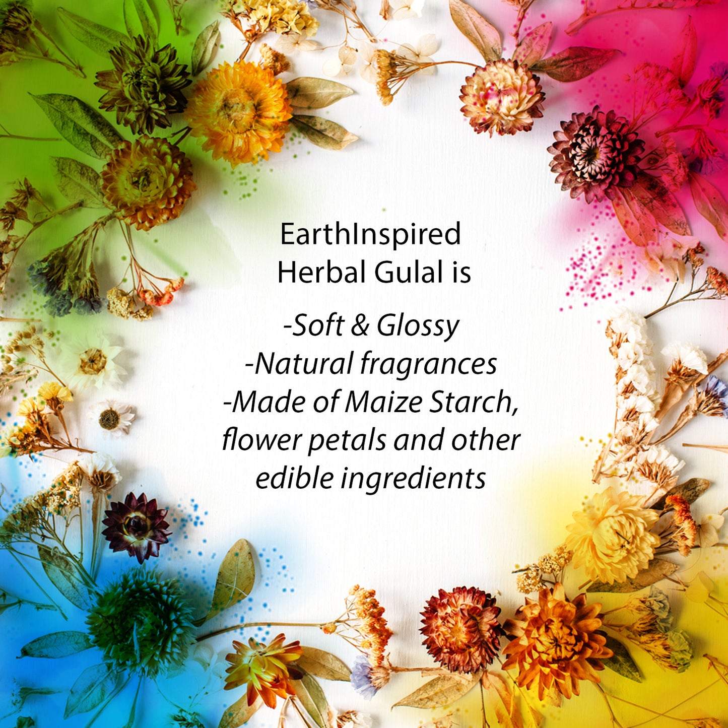 EARTH INSPIRED Herbal Gulal | 4 in 1 | Red, Yellow, Orange, Green | 50g x 4 by Earth Inspired