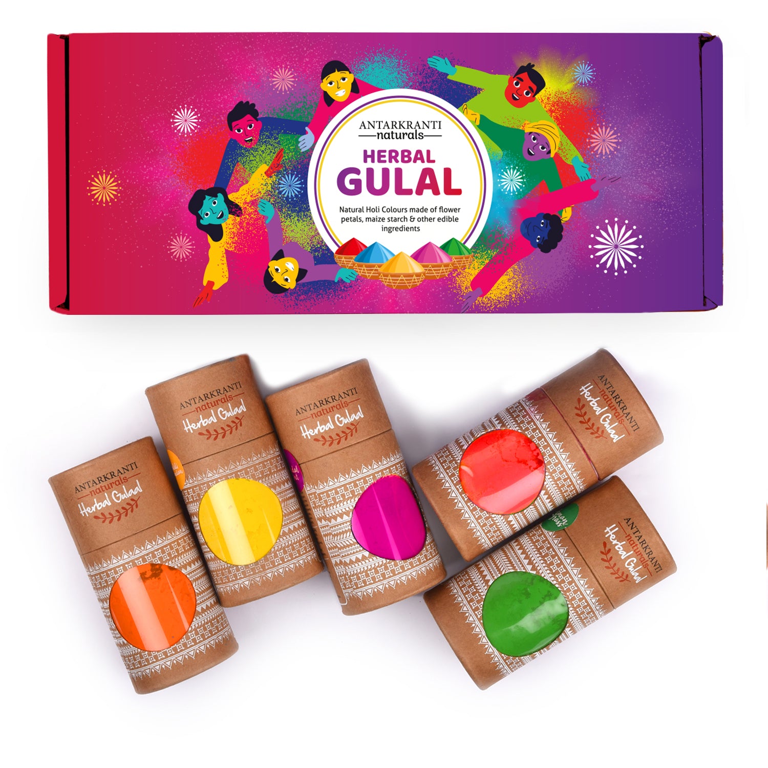 Antarkranti Riot of Colours  5 in 1 Herbal Holi Gulal Gift Set. Herbal Holi Color 5 in 1 Gift Set.