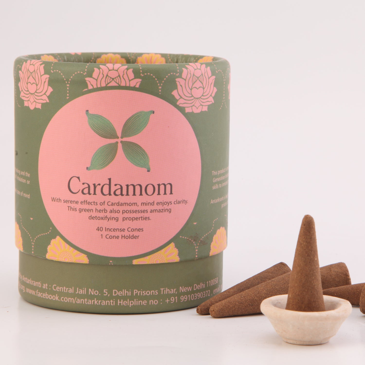 Cardamom Natural Incense Dhoop cones with a Cone holder | Charcoal free