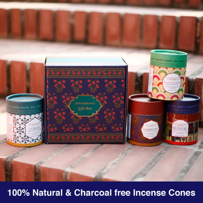 Aranyaka Aroma Gift Box for Diwali Durga Puja and Festive Seasons | Premium Dry Dhoop Incense Cones | Guggal, Loban, Sambrani & Frankincense | 160 Handmade Incense Cones | Home-Decor Yoga and Meditation