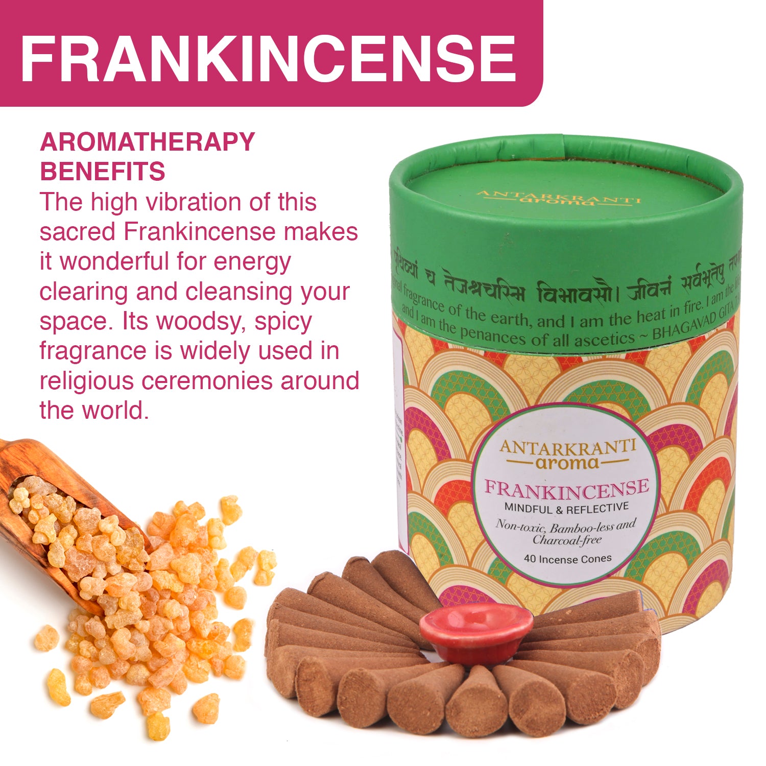 SACRED LIFE Dry Dhoop FRANKINCENSE Cones | Burning Time 35 Minutes | Low Smoke Dhoop for Pooja | Aromatherapy | Meditation | Yoga 100% Organic & Charcoal Free |