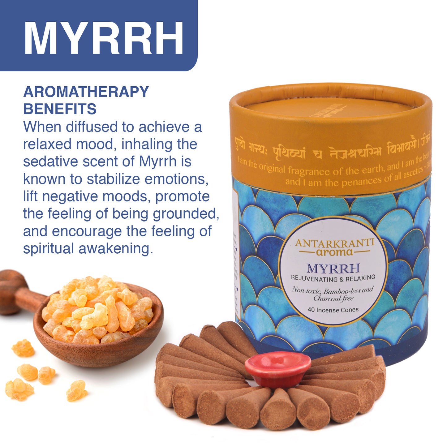 SACRED LIFE Dry Dhoop Myrrh Incense Cones | Burning Time 35 Minutes | Low Smoke Dhoop for Pooja | 100% Organic & Charcoal Free | Aromatherapy | Meditation | Yoga