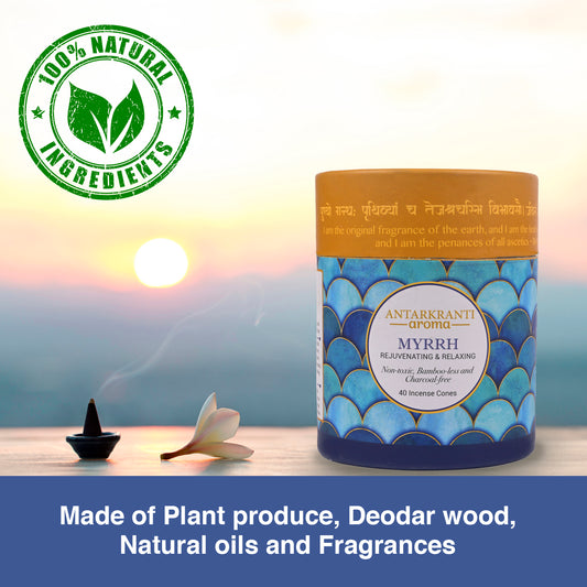 SACRED LIFE Dry Dhoop Myrrh Incense Cones | Burning Time 35 Minutes | Low Smoke Dhoop for Pooja | 100% Organic & Charcoal Free | Aromatherapy | Meditation | Yoga