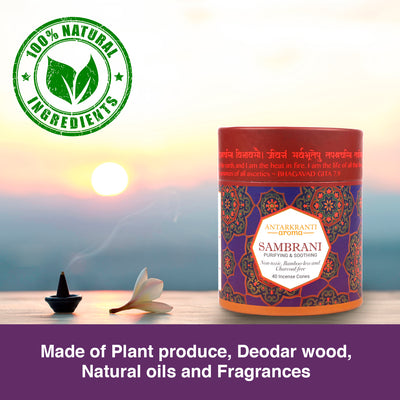 ANTARKRANTI Dry Dhoop SAMBRANI Incense Cones | Low Smoke | Aromatherapy | Pooja | Meditation | Yoga | Ayurveda | Organic & Charcoal Free | Eco-Friendly | Long-Lasting Fragrance | Sacred Life